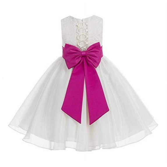 Ekidsbridal Ivory Lace Organza Flower Girl Dress with Colored Sash Beauty Pageant for Toddlers Junior Bridesmaid 186T 10
