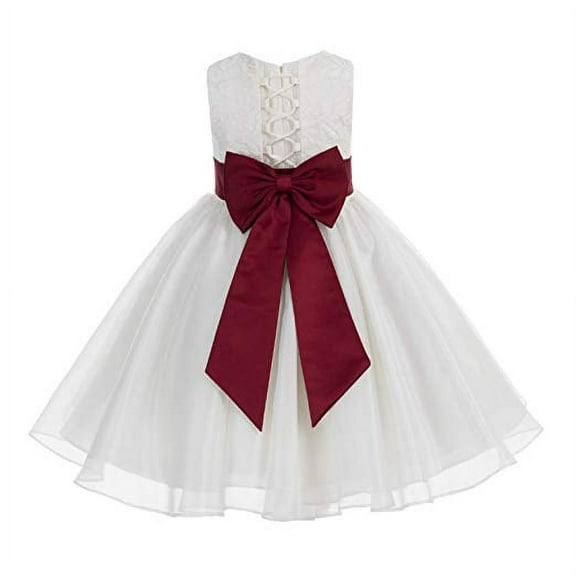 Ekidsbridal Ivory Lace Organza Flower Girl Dress with Colored Sash Beauty Pageant for Toddlers Junior Bridesmaid 186T 2