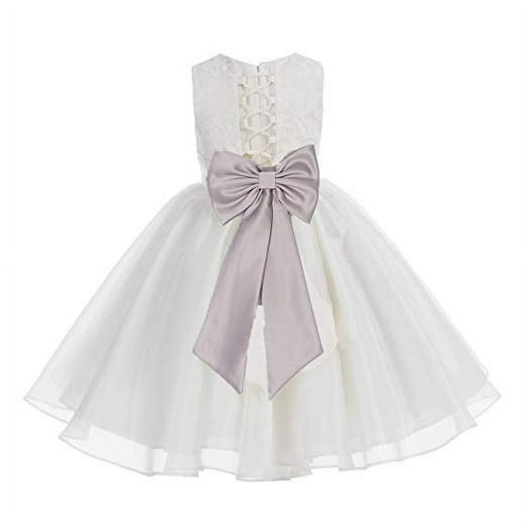 Ekidsbridal Ivory Lace Organza Flower Girl Dress with Colored Sash Beauty Pageant for Toddlers Junior Bridesmaid 186T 2