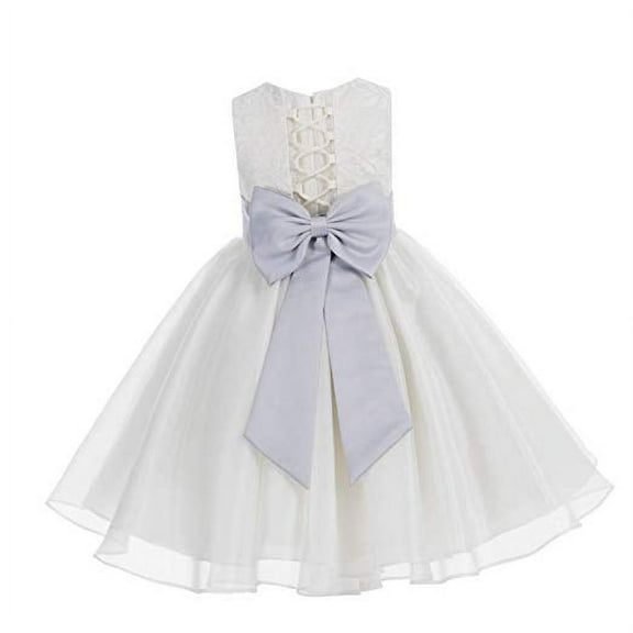 Ekidsbridal Ivory Lace Organza Flower Girl Dress with Colored Sash Beauty Pageant for Toddlers Junior Bridesmaid 186T 2