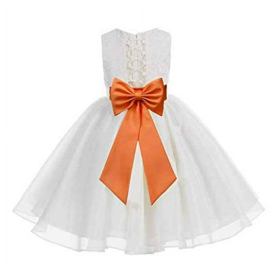 Ekidsbridal Ivory Lace Organza Flower Girl Dress with Colored Sash Beauty Pageant for Toddlers Junior Bridesmaid 186T 4