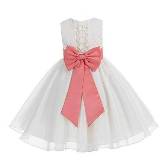 Ekidsbridal Ivory Lace Organza Flower Girl Dress with Colored Sash Beauty Pageant for Toddlers Junior Bridesmaid 186T M