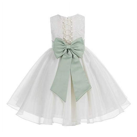Ekidsbridal Ivory Lace Organza Flower Girl Dress with Colored Sash for Toddlers Wedding Mini Bridal Gown Beauty Pageant 186T 2