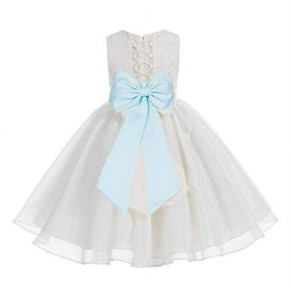 Ekidsbridal Ivory Lace Organza Flower Girl Dress with Colored Sash for Toddlers Wedding Mini Bridal Gown Beauty Pageant 186T 2