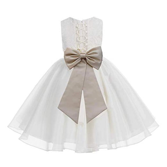 Ekidsbridal Ivory Lace Organza Flower Girl Dress with Colored Sash for Toddlers Wedding Mini Bridal Gown Beauty Pageant 186T 2