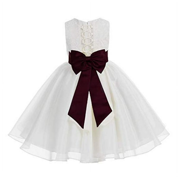 Ekidsbridal Ivory Lace Organza Flower Girl Dress with Colored Sash for Toddlers Wedding Mini Bridal Gown Beauty Pageant 186T 4