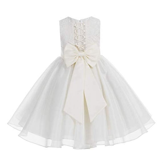 Ekidsbridal Ivory Lace Organza Flower Girl Dress with Colored Sash Beauty Pageant for Toddlers Junior Bridesmaid 186T 4