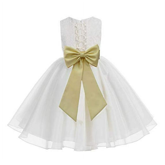 Ekidsbridal Ivory Lace Organza Flower Girl Dress with Colored Sash for Toddlers Wedding Mini Bridal Gown Beauty Pageant 186T 8