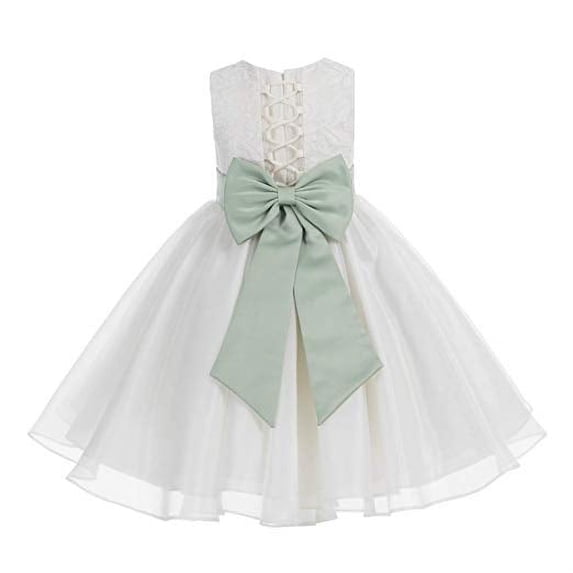 Ekidsbridal Ivory Lace Organza Flower Girl Dress with Colored Sash for Toddlers Wedding Mini Bridal Gown Beauty Pageant 186T M