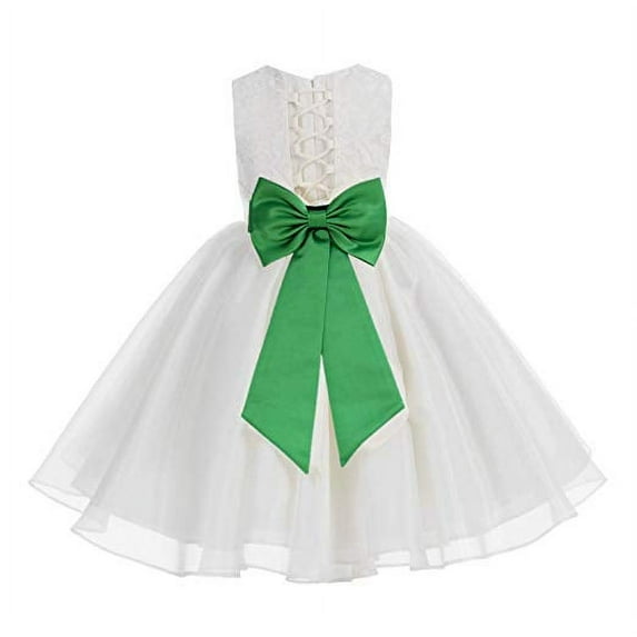 Ekidsbridal Ivory Lace Organza Flower Girl Dress with Colored Sash for Toddlers Wedding Mini Bridal Gown Beauty Pageant 186T M