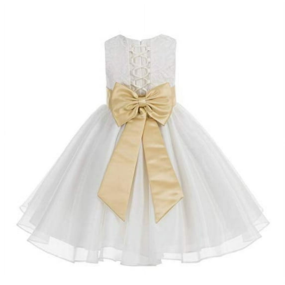 Ekidsbridal Ivory Lace Organza Flower Girl Dress with Colored Sash for Toddlers Wedding Mini Bridal Gown Beauty Pageant 186T M