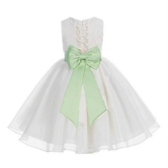 Ekidsbridal Ivory Lace Organza Flower Girl Dress with Colored Sash for Toddlers Wedding Mini Bridal Gown Beauty Pageant 186T M