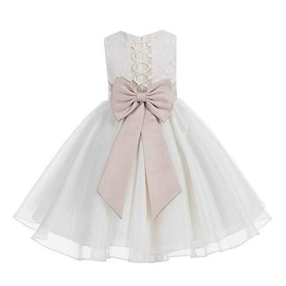 Ekidsbridal Ivory Lace Organza Flower Girl Dress Communion Baptism Gown for Church Christening Ballroom Dance Recital 186T M