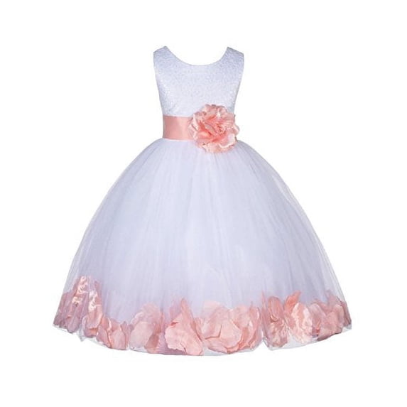 Ekidsbridal Ivory Lace Top Tulle Bodice Floral Petals Flower Girl Dresses Communion Baptism Formal Photoshoot Dance Recital 165S 12