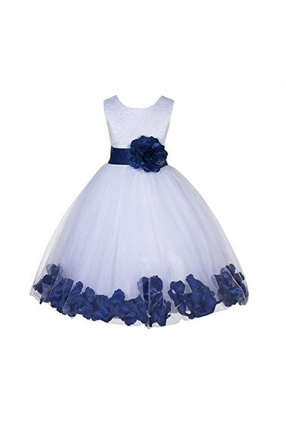 Ivory Lace Top Tulle Bodice Floral Petals Flower Girl Dresses Communion Baptism Formal Photoshoot Dance Recital 165S M