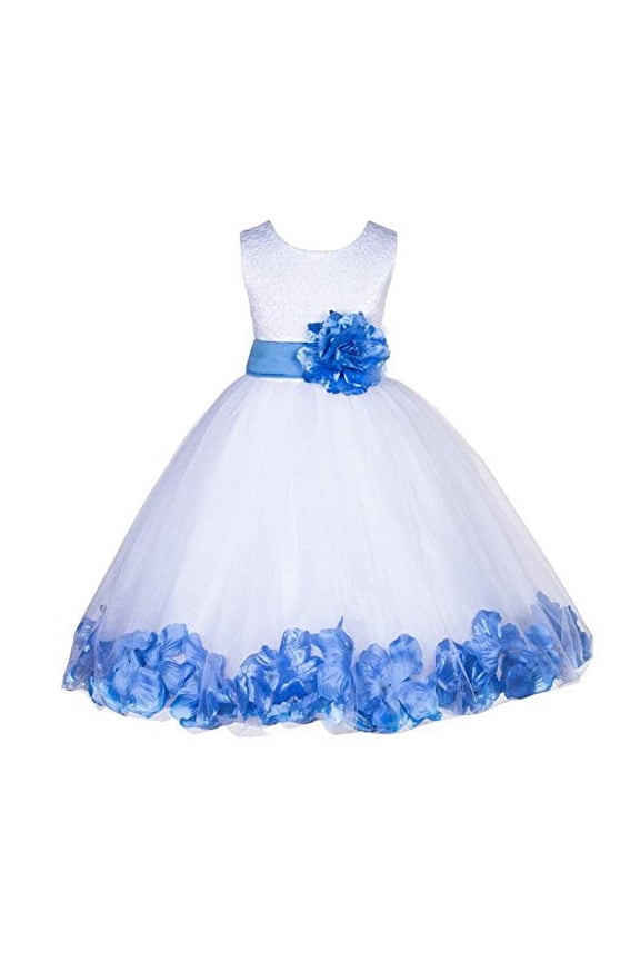 Ivory Lace Top Tulle Bodice Floral Petals Flower Girl Dresses Communion Baptism Formal Photoshoot Dance Recital 165S M