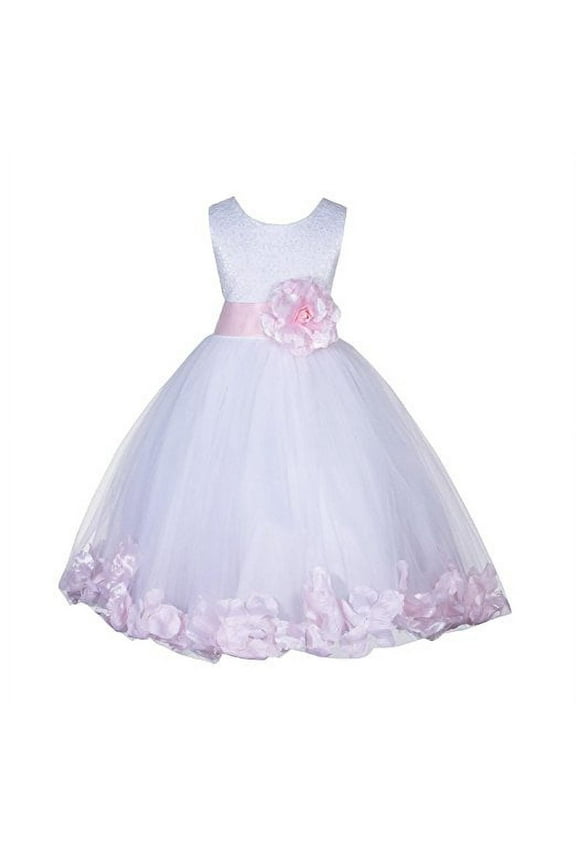 Ivory Lace Top Tulle Bodice Floral Petals Flower Girl Dresses Communion Baptism Formal Photoshoot Dance Recital 165S S