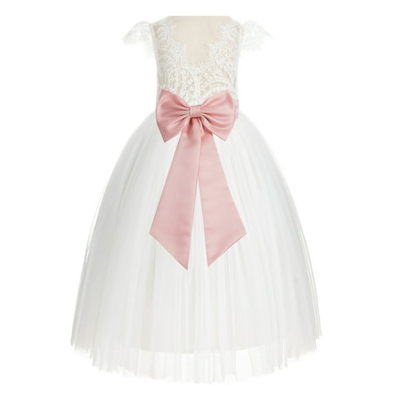 Ekidsbridal Ivory Lace V-Back Cap Sleeves Flower Girl Dress Junior Bridesmaid Gown for Wedding Tulle 622T 10