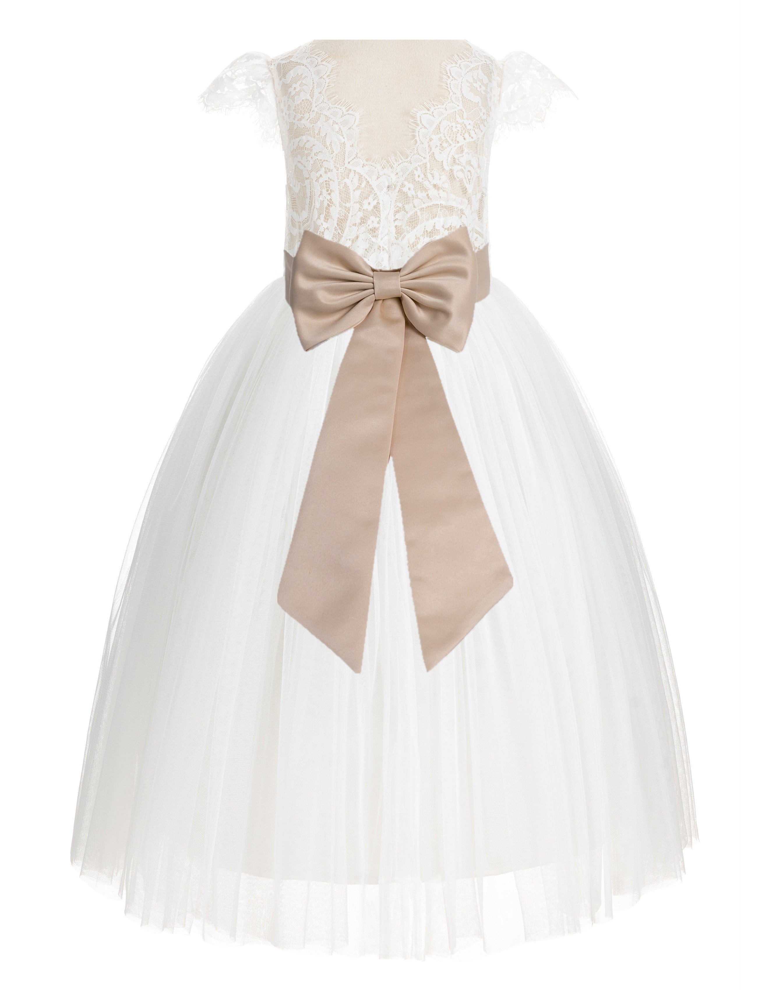 ivory lace junior bridesmaid dress Ivory Chiffon Wedding Flower Girl Dress Junior Bridesmaid Dress, Bow 8T --- Chest = 27 inches/ Waist = 26 inches/ Hollow to mid-calf = 34.5 inches