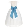 thumbnail image 1 of Ekidsbridal Ivory Lace V-Back Cap Sleeves Flower Girl Dress Junior Bridesmaid Gown for Wedding Tulle 622T 4, 1 of 3