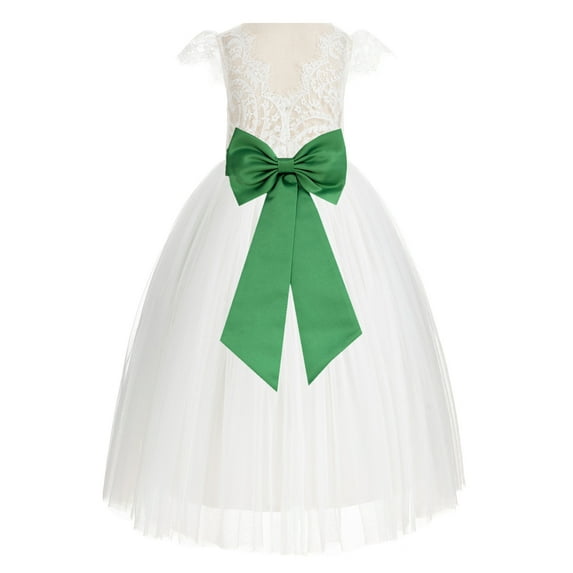 Ekidsbridal Ivory Lace V-Back Cap Sleeves Flower Girl Dress Junior Bridesmaid Gown for Wedding Tulle 622T 8