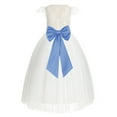 thumbnail image 1 of Ekidsbridal Ivory Lace V-Back Cap Sleeves Flower Girl Dress Junior Bridesmaid Gown for Wedding Tulle 622T 8, 1 of 2