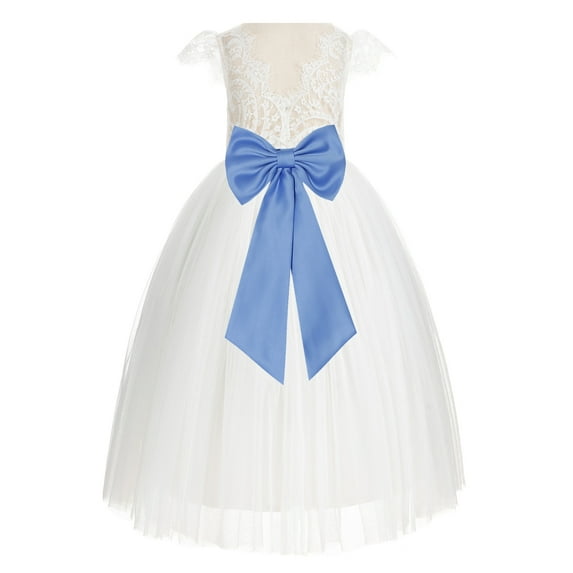 Ekidsbridal Ivory Lace V-Back Cap Sleeves Flower Girl Dress Junior Bridesmaid Gown for Wedding Tulle 622T 8