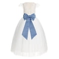 thumbnail image 1 of Ekidsbridal Ivory Lace V-Back Cap Sleeves Flower Girl Dress Junior Bridesmaid Gown for Wedding Tulle 622T 8, 1 of 3