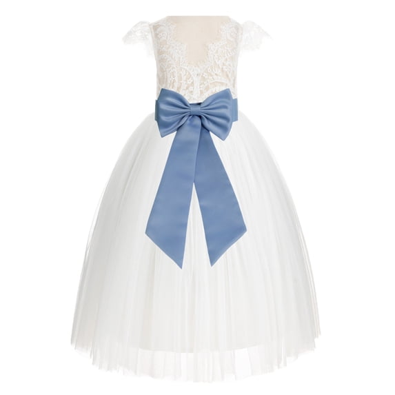 Ekidsbridal Ivory Lace V-Back Cap Sleeves Flower Girl Dress Junior Bridesmaid Gown for Wedding Tulle 622T 8