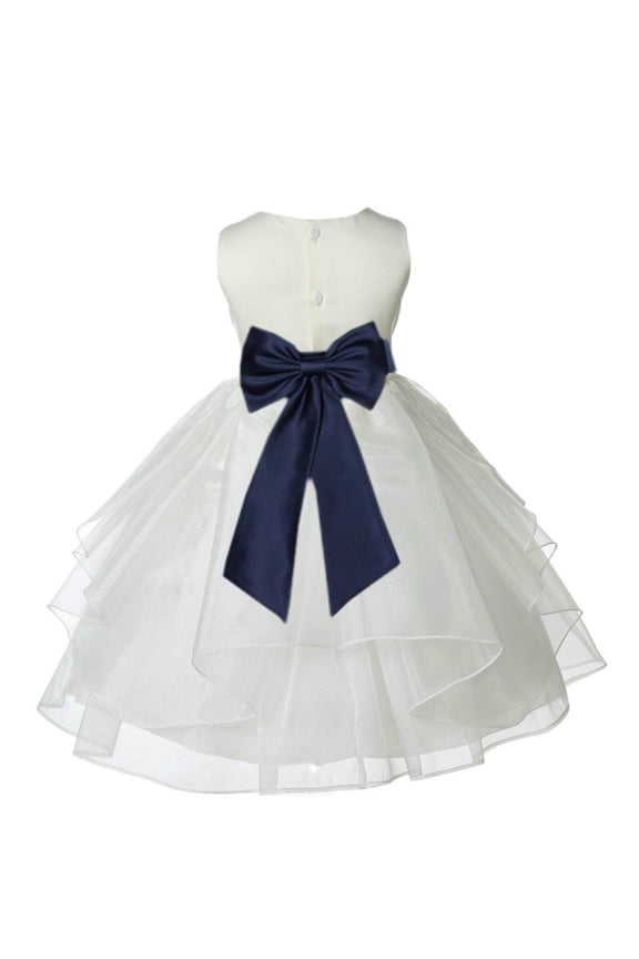 Ivory Marine Shimmering Organza Flower Girl Dress Junior Beauty Pageant Mini Bridal Gown Ballroom Dance Recital 4613T M