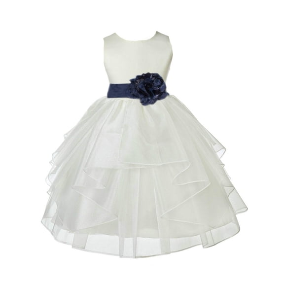 Ekidsbridal Ivory Marine Shimmering Organza Flower Girl Dresses for Toddlers Junior Bridesmaid Beauty Pageant Christening Gown 4613S S