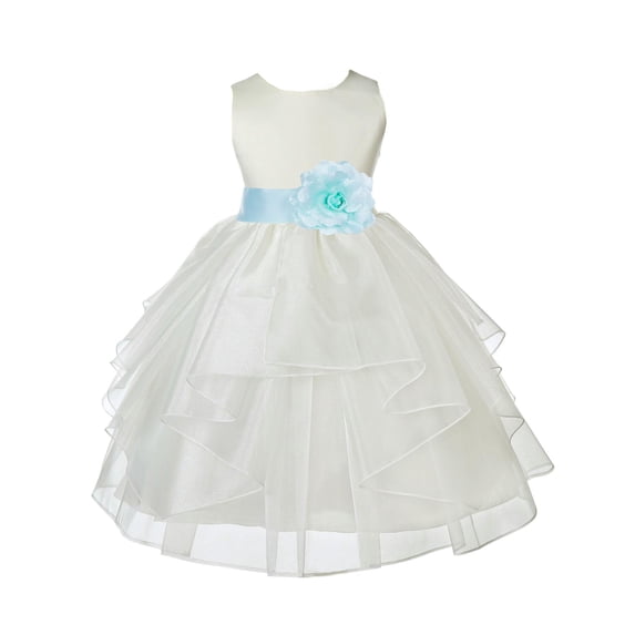 Ekidsbridal Ivory Mint Shimmering Organza Flower Girl Dresses for Toddlers Junior Bridesmaid Beauty Pageant Christening Gown 4613S M