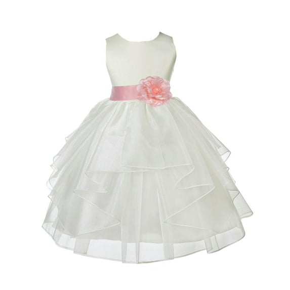 Ekidsbridal Ivory Peach Shimmering Organza Flower Girl Dresses for Toddlers Junior Bridesmaid Beauty Pageant Christening Gown 4613S 6