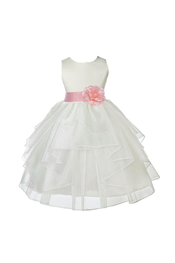 Ivory Peach Shimmering Organza Flower Girl Dresses for Toddlers Junior Bridesmaid Beauty Pageant Christening Gown 4613S S