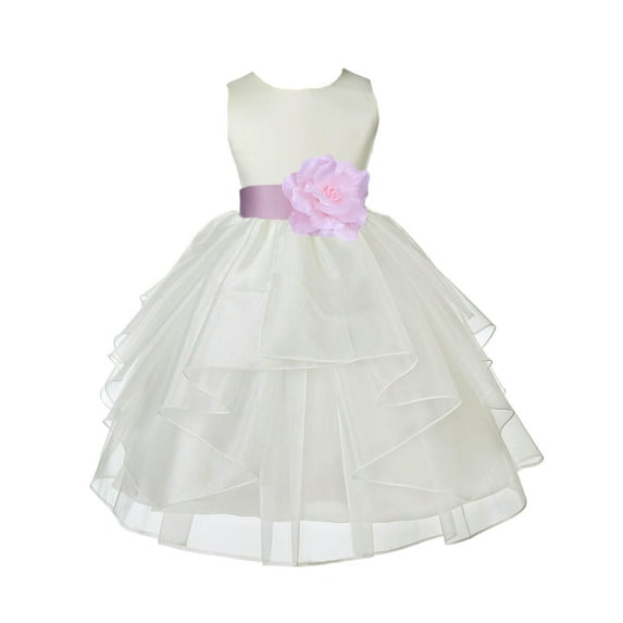 Ekidsbridal Ivory Pink Shimmering Organza Flower Girl Dresses for Toddlers Junior Bridesmaid Beauty Pageant Christening Gown 4613S S
