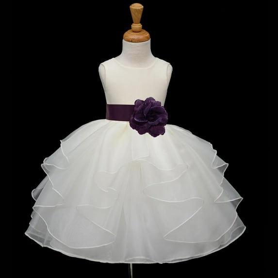 Ekidsbridal Ivory Plum Shimmering Organza Flower Girl Dresses for Toddlers Junior Bridesmaid Beauty Pageant Christening Gown 4613S 4