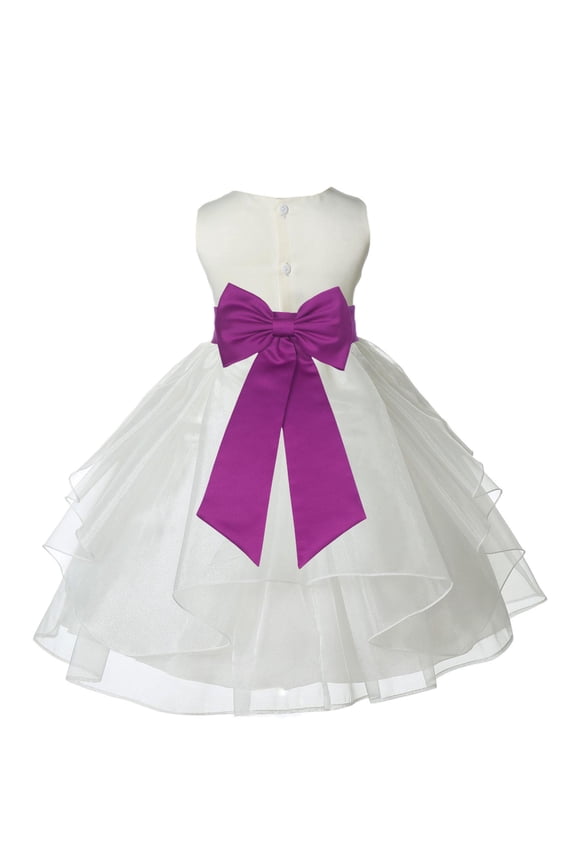 Ivory Raspberry Shimmering Organza Flower Girl Dress Junior Beauty Pageant Mini Bridal Gown Ballroom Dance Recital 4613T 2