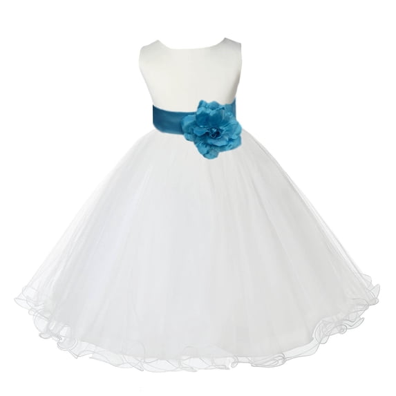 Ekidsbridal Satin Ivory Turquoise Tulle Rattail Flower Girl Dress for Baptism Wedding Mini Bridal Gown 829T 10