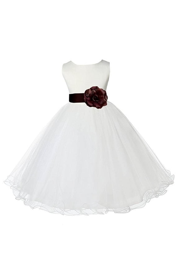 Ivory Rattail Edge Tulle Flower Girl Dress Communion Baptism Gown for Christening Wedding Reception Formal Photoshoot 829T 2