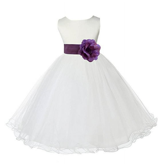 Ekidsbridal Ivory Rattail Edge Tulle Flower Girl Dress Communion Baptism Gown for Christening Wedding Reception Formal Photoshoot 829T 4