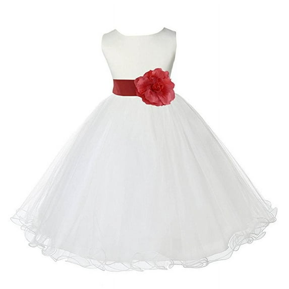 Ekidsbridal Ivory Rattail Edge Tulle Flower Girl Dress Communion Baptism Gown for Christening Wedding Reception Formal Photoshoot 829T S