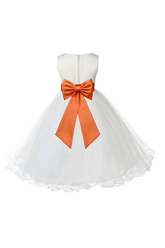 Ivory Rattail Edge Tulle Flower Girl Dress Communion Baptism Gown for Christening Wedding Reception Formal Photoshoot 829T S