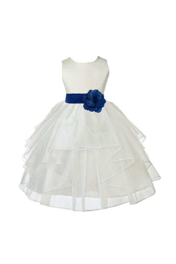 Ivory Royal Blue Shimmering Organza Flower Girl Dresses for Toddlers Junior Bridesmaid Beauty Pageant Christening Gown 4613S 6