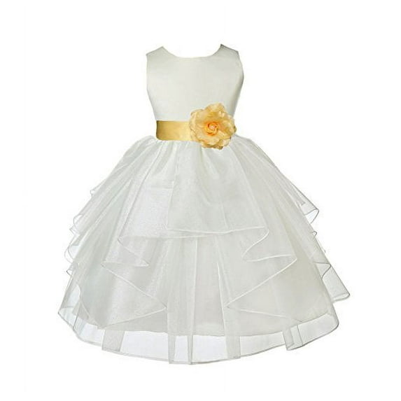 Ekidsbridal Ivory Satin Shimmering Organza Formal Flower Girl Dresses Formal Evening Gown Pretty Princess Communion Baptism Christening 4613T 4