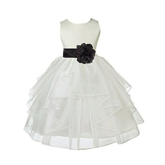 Ekidsbridal Ivory Satin Shimmering Organza Formal Flower Girl Dresses Formal Evening Gown Pretty Princess Communion Baptism Christening 4613T 6