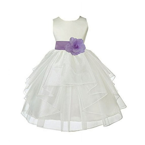 Ekidsbridal Ivory Satin Shimmering Organza Formal Flower Girl Dresses Formal Evening Gown Pretty Princess Communion Baptism Christening 4613T 8
