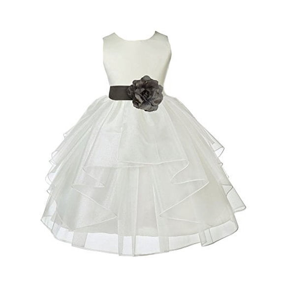 Ekidsbridal Ivory Satin Shimmering Organza Formal Flower Girl Dresses Formal Evening Gown Pretty Princess Communion Baptism Christening 4613T M