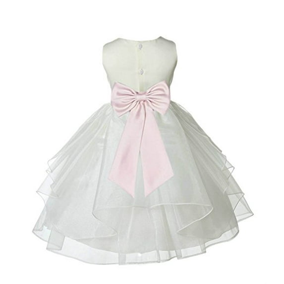 Ekidsbridal Ivory Satin Shimmering Organza Formal Flower Girl Dresses Formal Evening Gown Pretty Princess Communion Baptism Christening 4613T S