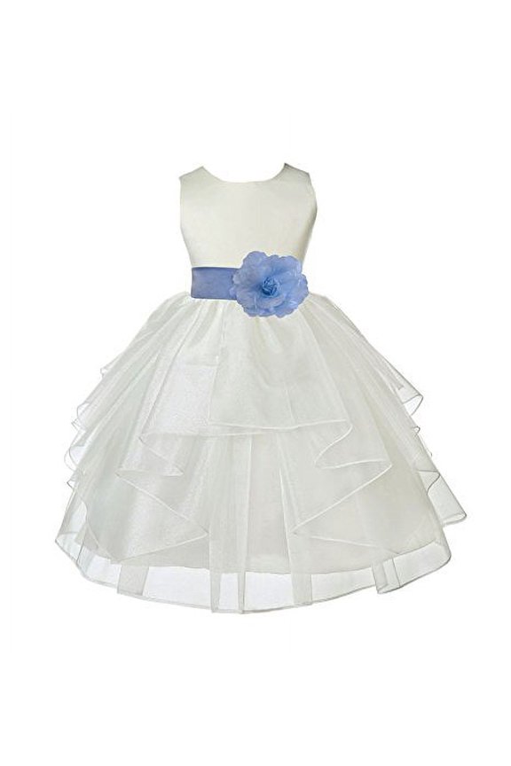 Ivory Satin Shimmering Organza Formal Flower Girl Dresses Junior Bridesmaid Pageant Pretty Princess Ballroom Gown 4613S 2