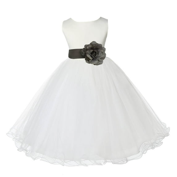 Ekidsbridal Ivory Satin Tulle Rattail Edge Flower Girl Dress Junior Pageant Bridesmaid for Wedding Formal Evening Gown 829S 2